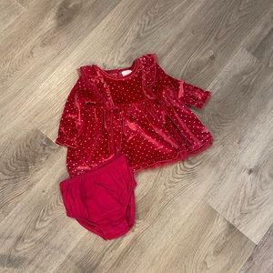 3-6 Month Cat & Jack Velvety Material Burgundy Dress and Bloomers EUC